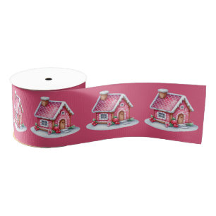 Pink Gingerbread House On Pink Grosgrain Ribbon