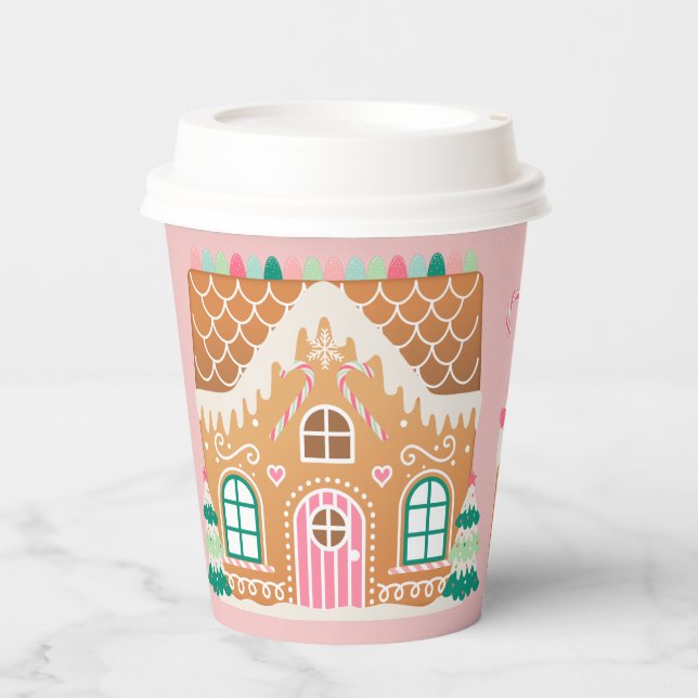 Pink Gingerbread House Paper Cups (Front)