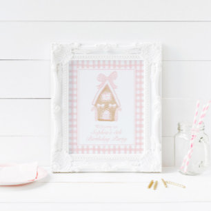 Pink Gingerbread House Party Poster Sign Customise
