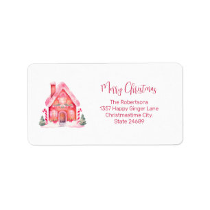 Pink Gingerbread House Return Address Label
