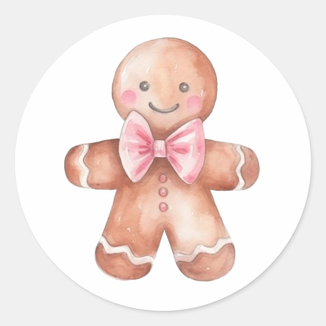 Pink Gingerbread Man Christmas Sticker (Front)