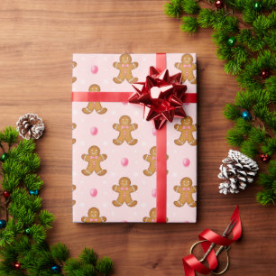 Pink Gingerbread Man Cute Pastel Christmas Wrapping Paper