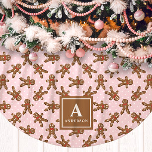 Pink Gingerbread Man Monogram Christmas Brushed Polyester Tree Skirt