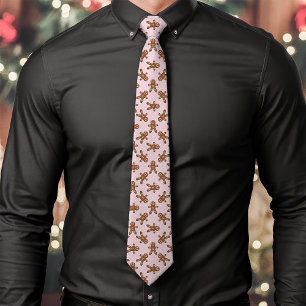 Pink Gingerbread Man Polka Dot Christmas Tie