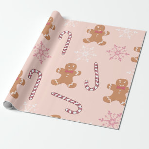 PINK GINGERBREAD MEN CHRISTMAS  WRAPPING PAPER