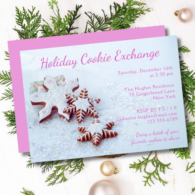 Pink Gingerbread Snowflake Cookie Exchange Invitation (Creator Uploaded)
