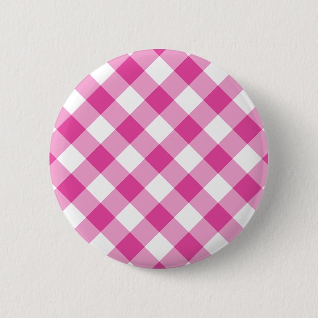 Pink Gingham 6 Cm Round Badge (Front)