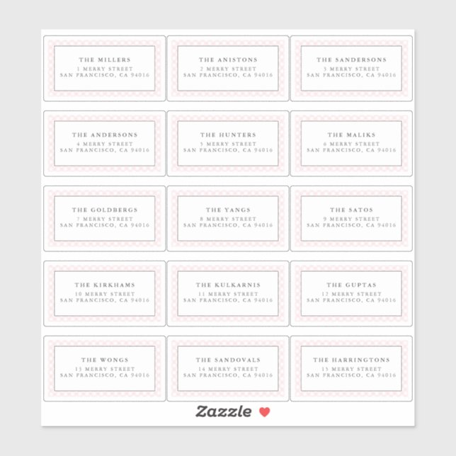 Pink gingham address label stickers (Sheet)
