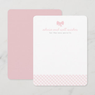 Pink gingham advice well wishes baby shower card