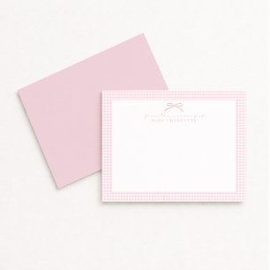 pink gingham and bow, nursery note card