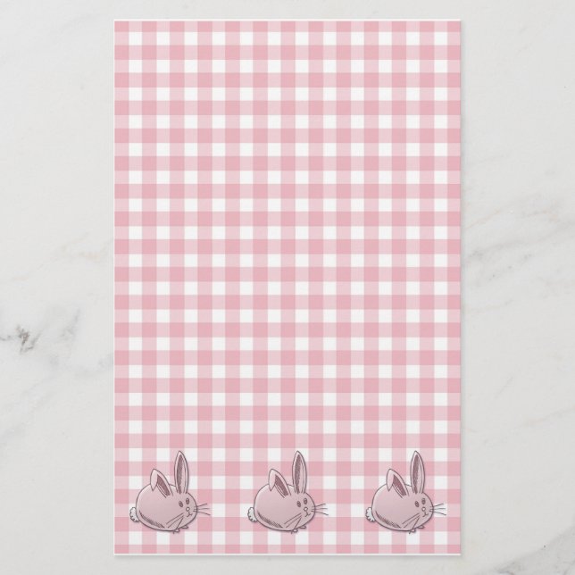 pink gingham and bunnies stationery (Front)