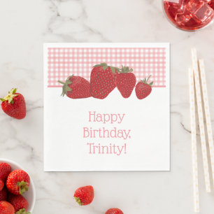 Pink Gingham and Red Strawberries Napkin