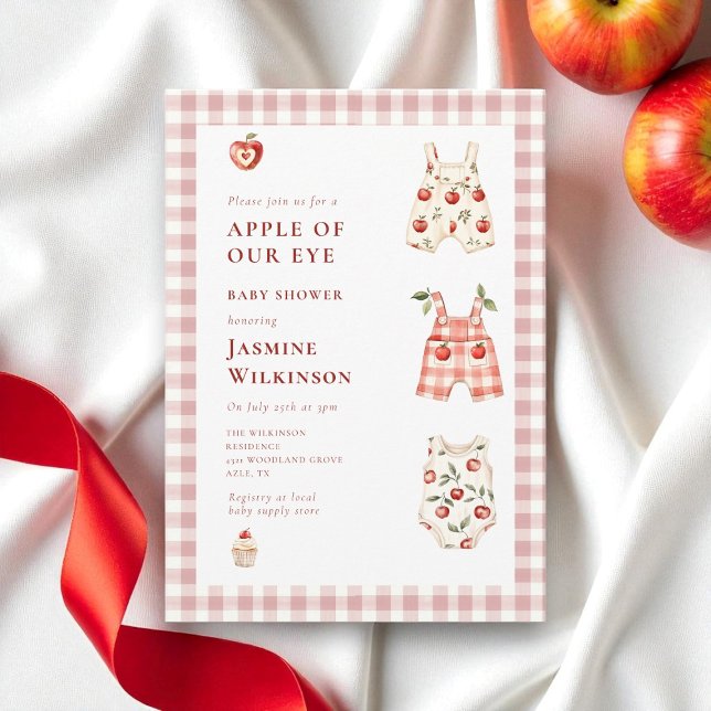 Pink Gingham Apple Baby Shower Invitation (Creator Uploaded)