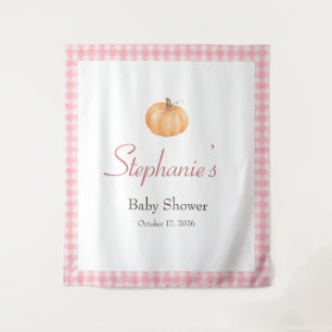 Pink Gingham Autumn Fall Pumpkin Baby Shower Tapestry