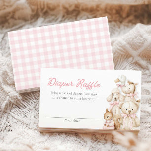 Pink Gingham Baby Animal Diaper Raffle Card