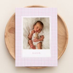 Pink Gingham Baby Announcement Card 