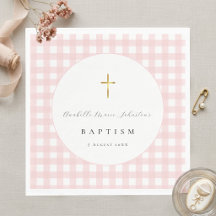 Pink Gingham Baby Baptism Paper