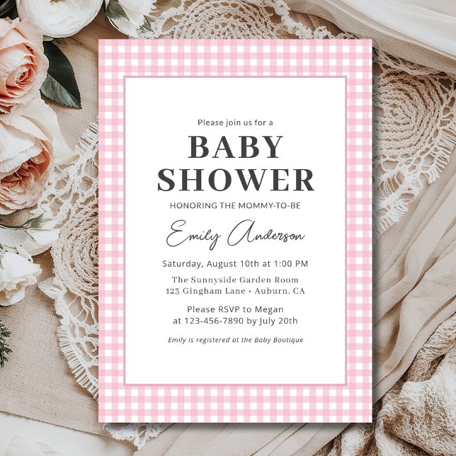 Pink Gingham Baby Girl Shower  Invitation (Creator Uploaded)