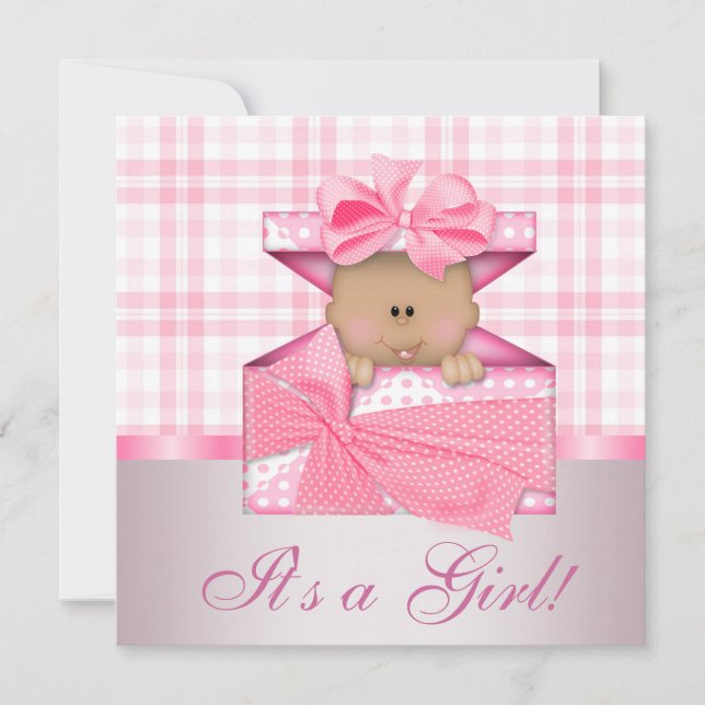Pink Gingham Baby Girl Shower Invitations (Front)