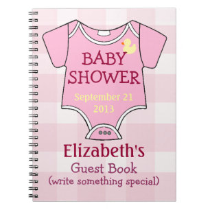 Pink Gingham Baby Outfit Shower Guestbook Notebook