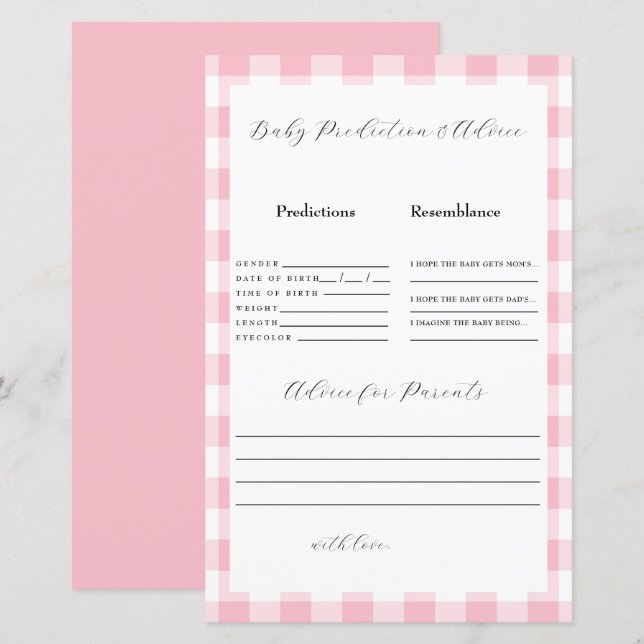 Pink Gingham Baby Predictions (Front/Back)