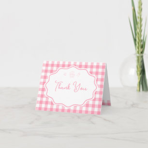 Pink Gingham Baby-Q Girl BBQ Barbecue Baby Shower Thank You Card