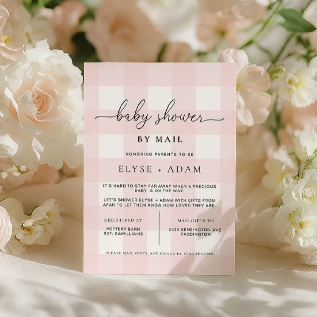 Pink Gingham Baby Shower By Mail Invitation (Creator Uploaded)