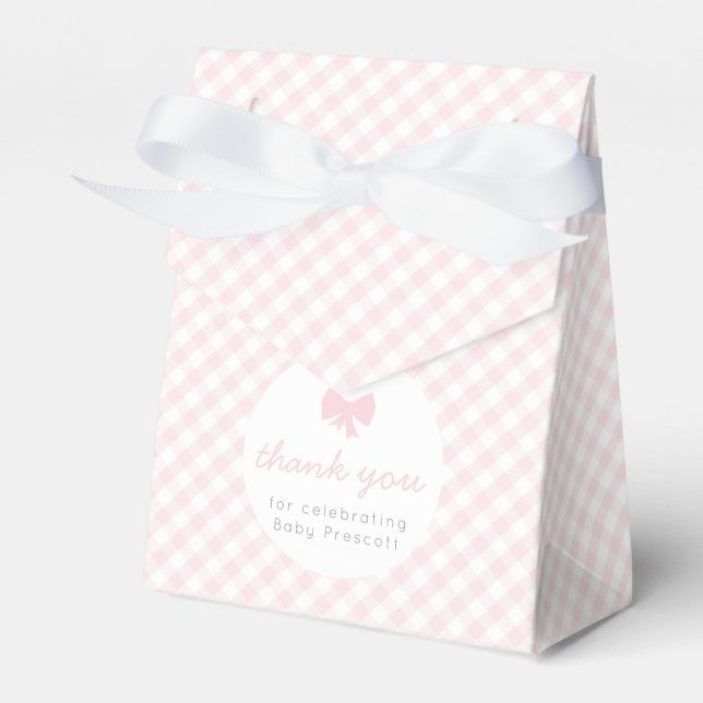Pink gingham baby shower favour box (Front Side)