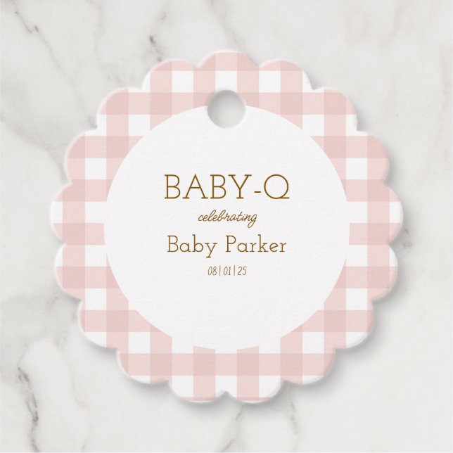 Pink Gingham Baby Shower Favour Tag (Front)