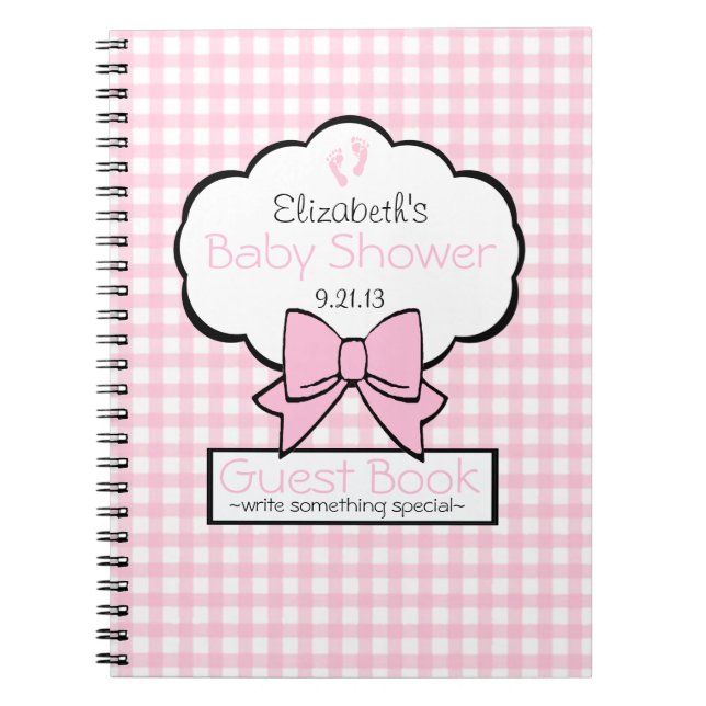 Pink Gingham Baby Shower Guest Book- Notebook (Front)