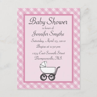 Pink Gingham Baby Shower Invitations
