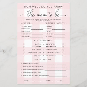 Pink Gingham Baby Shower Know The Mum-to-be Game