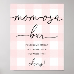 Pink Gingham Baby Shower Mum-osa Bar Sign