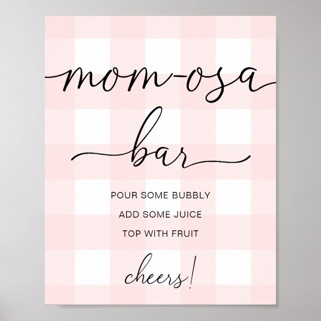 Pink Gingham Baby Shower Mum-osa Bar Sign (Front)