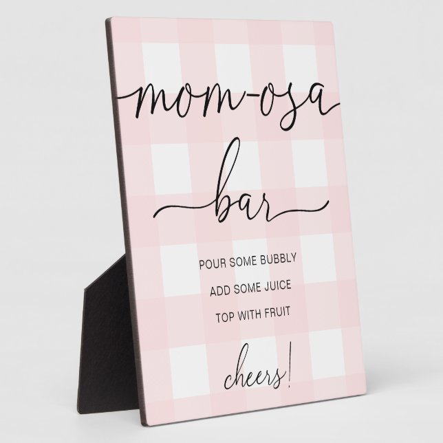Pink Gingham Baby Shower Mum-osa Bar Sign Plaque (Side)