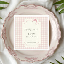 Pink Gingham Baby Shower Napkin with Bow