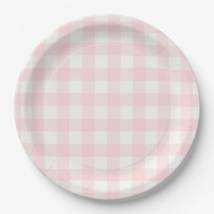 Pink Gingham Baby Shower Paper Plate
