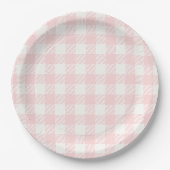 Pink Gingham Baby Shower Paper Plate (Front)