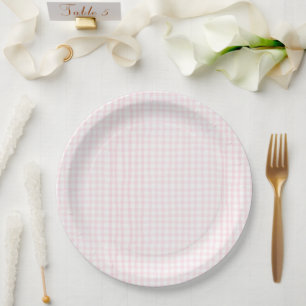 Pink Gingham Baby Shower Paper Plate