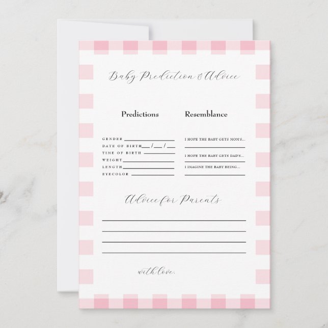 Pink Gingham Baby Shower Predictions II Invitation (Front)