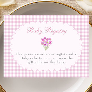 Pink Gingham Baby Shower Registry QR Code Card