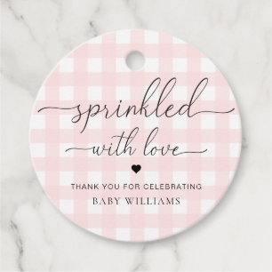 Pink Gingham Baby Shower Sprinkled With Love Favour Tags