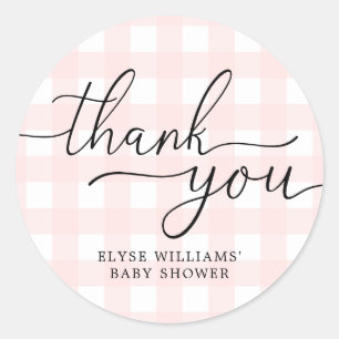 Pink Gingham Baby Shower Thank You Favour Sticker