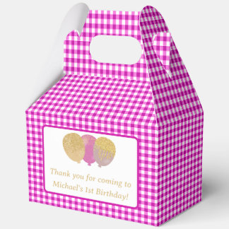 Pink Gingham Balloons Custom Photo Birthday  Favour Box
