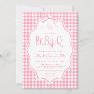 Pink Gingham Barbecue Baby-Q Baby Shower Invite