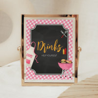Pink Gingham BBQ Baby Shower Drinks Sign