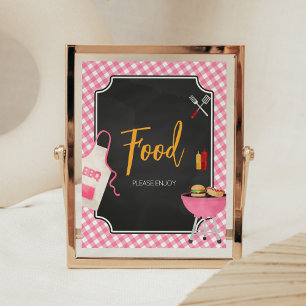Pink Gingham BBQ Baby Shower Food Poster