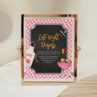 Pink Gingham BBQ Baby Shower Late Night Diapers