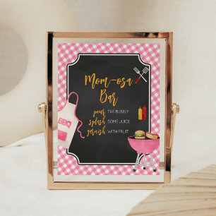 Pink Gingham BBQ Baby Shower Mum Osa Bar Poster