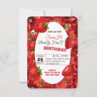 Pink Gingham Berry First Birthday Invitation Templ